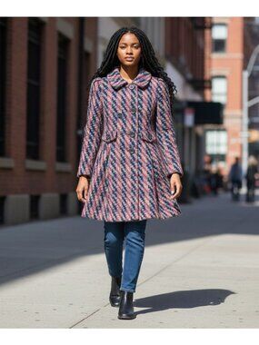 Pixie Womens S Red Black Plaid Wool Blend Peacoat Button Front Winter Coat